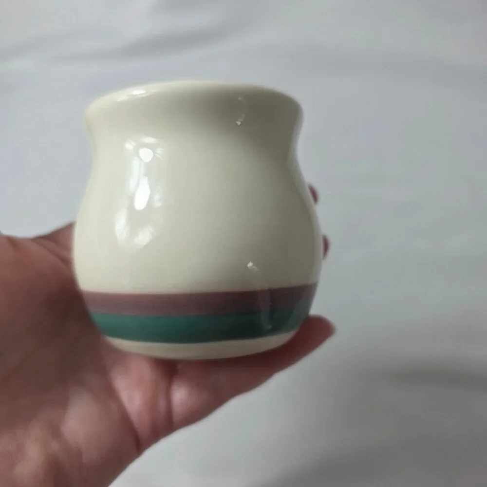 Pfaltzgraff Juniper Salt & Pepper Shakers Ivory with Mauve and Green Bands